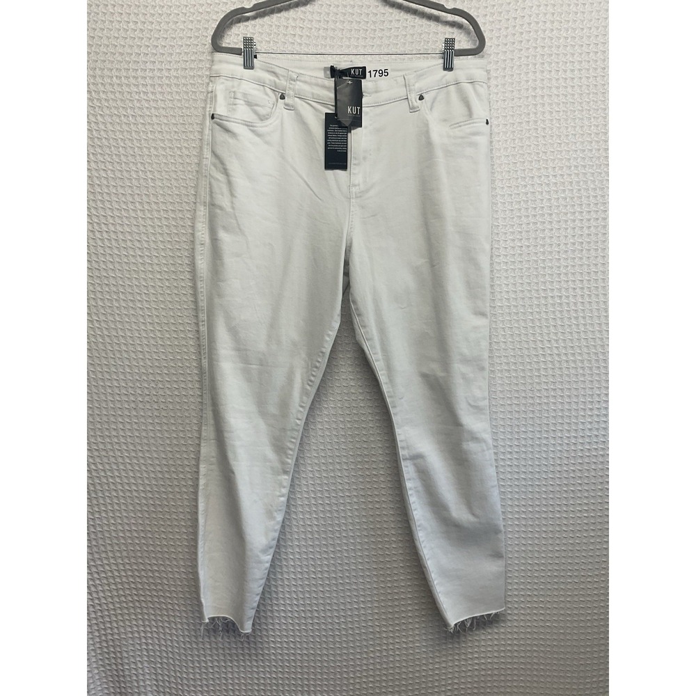Kut from the Kloth White Connie High-Rise Ankle Skinny Jeans Frayed Hem Size 16